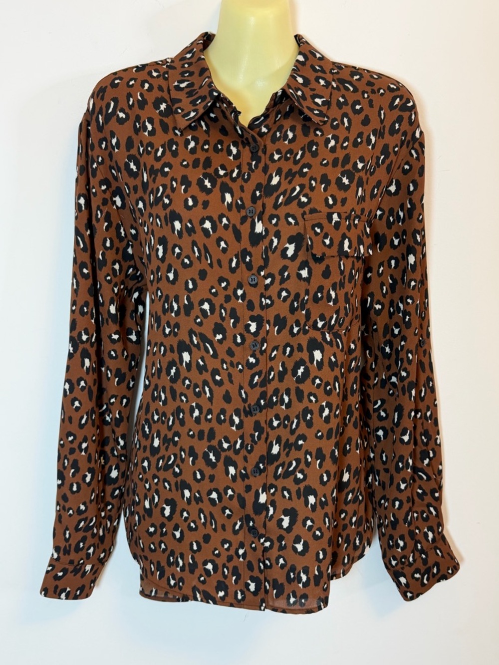 Pleione Brown Leopard Print Button Down Blouse